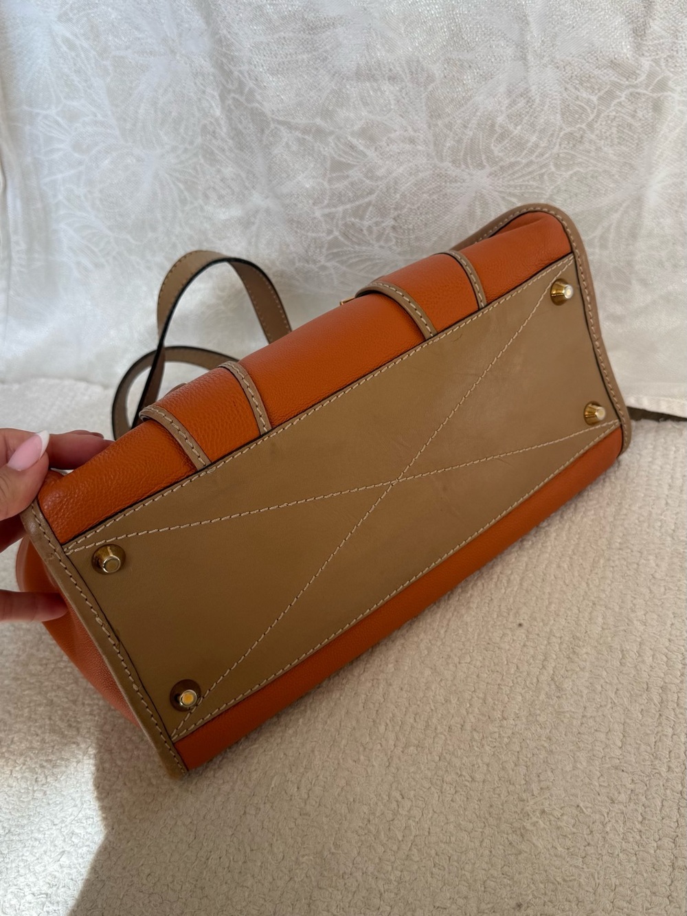 Chloe Orange & Tan Leather Satchel with Gold Hardware - Picture 8 of 13